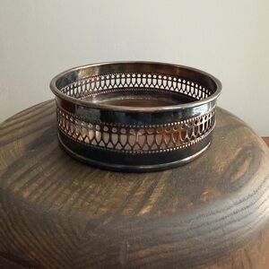 Vintage Sheffield Silver Plate Wine Bottle Coaster w/Rosewood Base 5" Opening